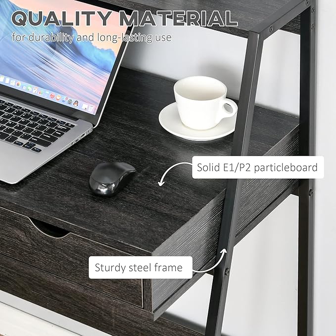 HOMCOM Home Office Desk, Computer Desk with A Frame for Small Spaces, Writing Table with Drawer and Storage Shelves, Charcoal Gray-NeatNest