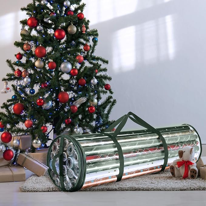 Hearth & Harbor Wrapping Paper Storage Container - Clear Wrapping Paper Holder Fits Up To 14 Rolls of 40" - Tear Proof Gift Wrapping Organizer Storage - Premium Christmas Storage Bag For Easy Carrying-NeatNest