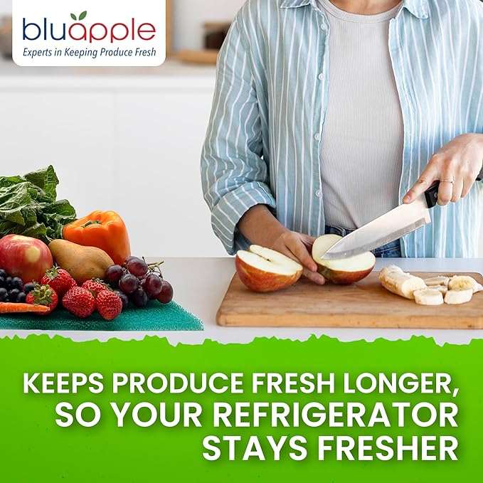 Bluapple FreshMats, Refrigerator Bin Liner, Fridge Drawer Mats, Crisper Life Extender Liner Keeps Produce Fresh Longer, Anti-Bruising, Helps Air Circulation, Washable & Reusable (4-Mats, 12x15, Teal)