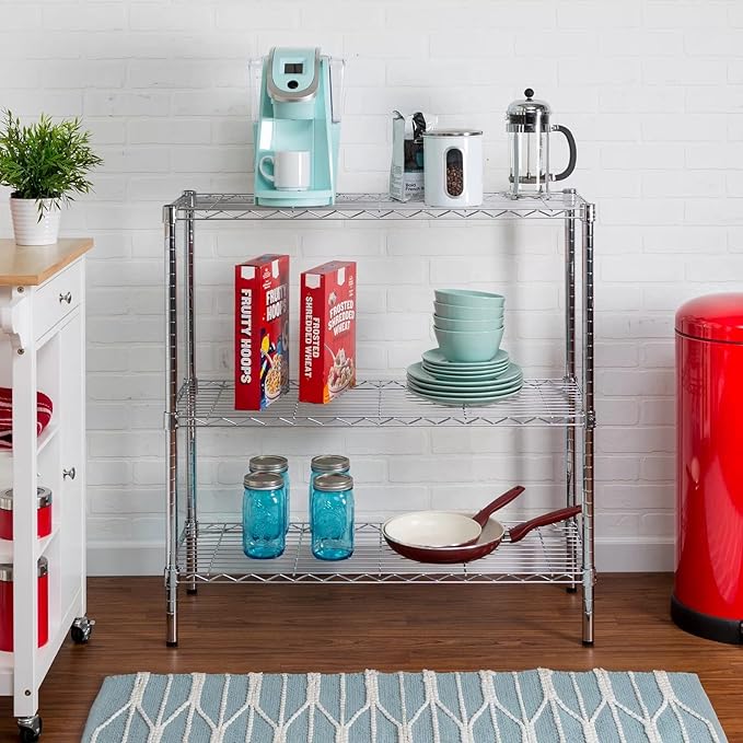 3-Tier Adjustable Wire Storage Shelving Rack, 150 Lbs Capacity Per Shelf, for Pantry Garage Kitchen - 23"x12"x30", Chrome-NeatNest