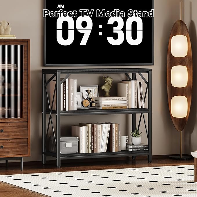 Homeiju Console Table 31.5" Width, 3-Tier Entryway Table with Storage, Industrial Sofa Table with Open Shelves, Foyer Tables for Entryway, Hallway, Kitchen, Living Room and Bedroom, Black-NeatNest
