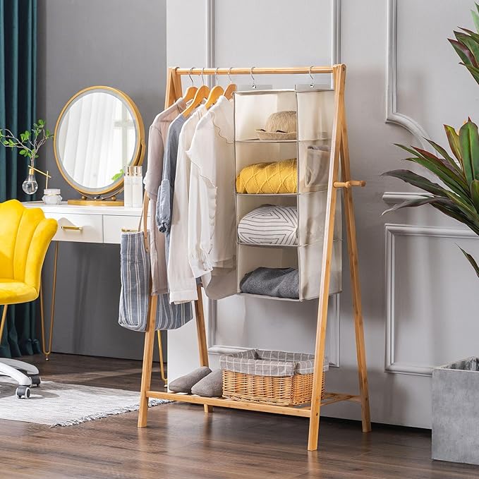 Hanging Closet Organizer, 4-Shelf Closet Hanging Storage Shelves, Beige-NeatNest