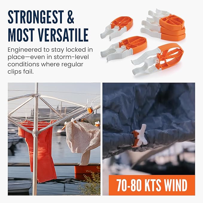 Orange - 6-Pack Towel Clip - Large Clips for Towels and Clothes - Storm Proof & Lockable Clothespin - Multi- Purpose Towel Clips for Chairs, Boat, RV, Camping, Stroller, Beach Chair