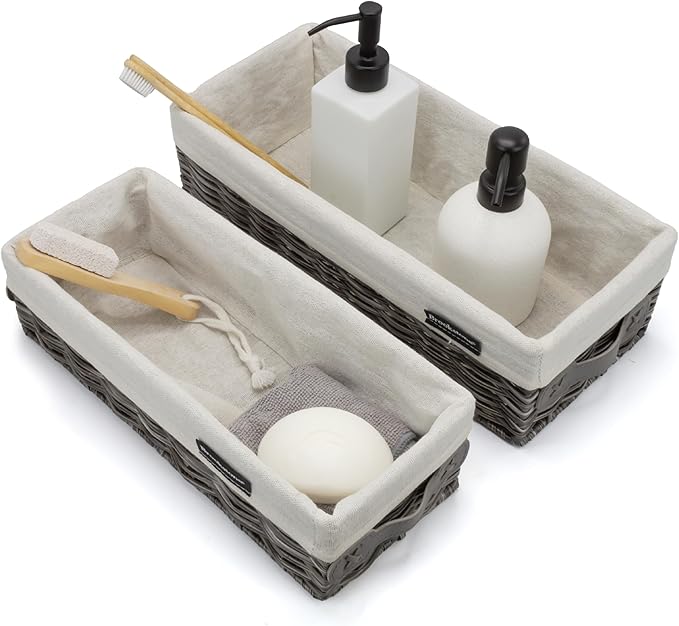 Brookstone Wicker Shelf Storage Basket Decorative Shelf Bin, bathroom organizers and storage, Boho Living Room Decor, Summer Storage 2025-2 Piece Set-NeatNest