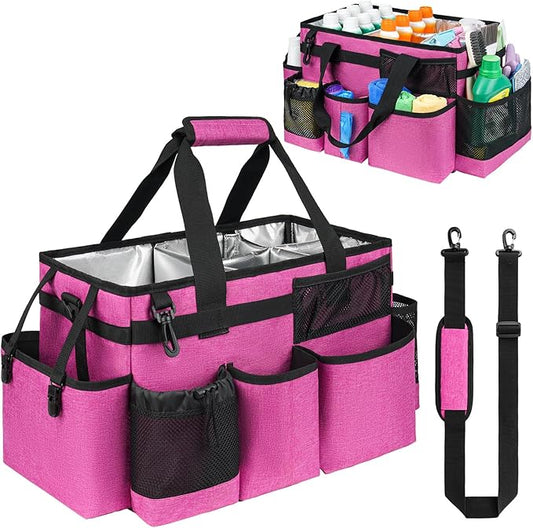 Cleaning Caddy Bag, Large Cleaning Supplies Organizer for Housekeepers, Housekeeping Caddy with Handle and Detachable Padded Cushion, Pink-NeatNest