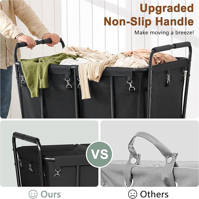 Hoctieon 2 Section Laundry Sorter Cart, 400L Rolling Hamper with Wheels, Industrial Laundry Basket Organizer, Extra Large Dirty Clothes Hamper for Home & Hotel, Heavy Duty, Black-NeatNest