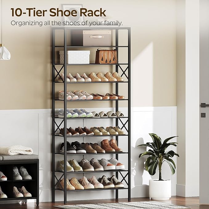 10 Tier Shoe Rack, Large Capacity Shoe Storage Organizer Holds 40 Pairs, Durable and Stable, for Entryway, Hallway, Closet, Dorm Room, Greige and Black SS10BG-NeatNest