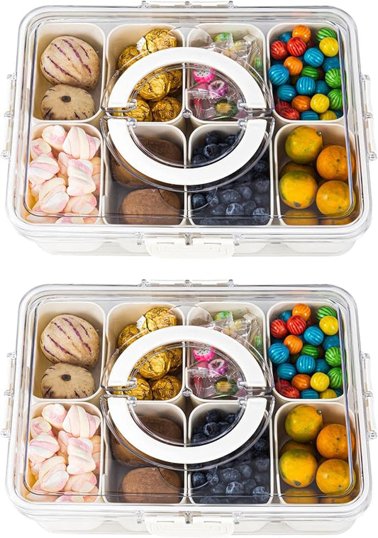 Amzcku Divided Serving Tray with Lid and Handle - Snackle Box Charcuterie Container (Pack of 2)-NeatNest