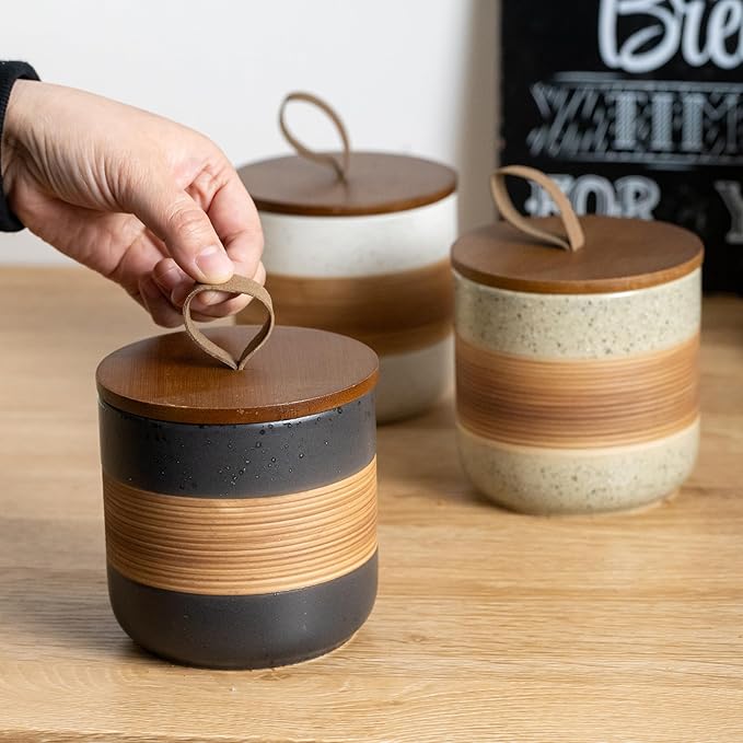 Coffee Container Jar with Lid, Ceramic Kitchen Food Storage Jars for Spice Sugar Cookie, Stackable Decorative Jars for Coffee Bar, Black & 28oz-NeatNest