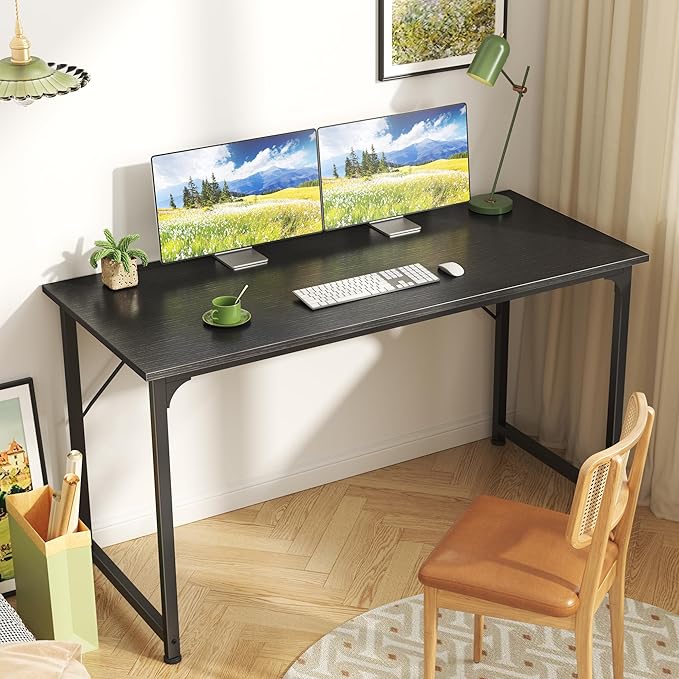 Huuger 48 Inch Office & Gaming Desk with Storage, Modern Simple Design, Large Legroom, Black Metal Frame-NeatNest