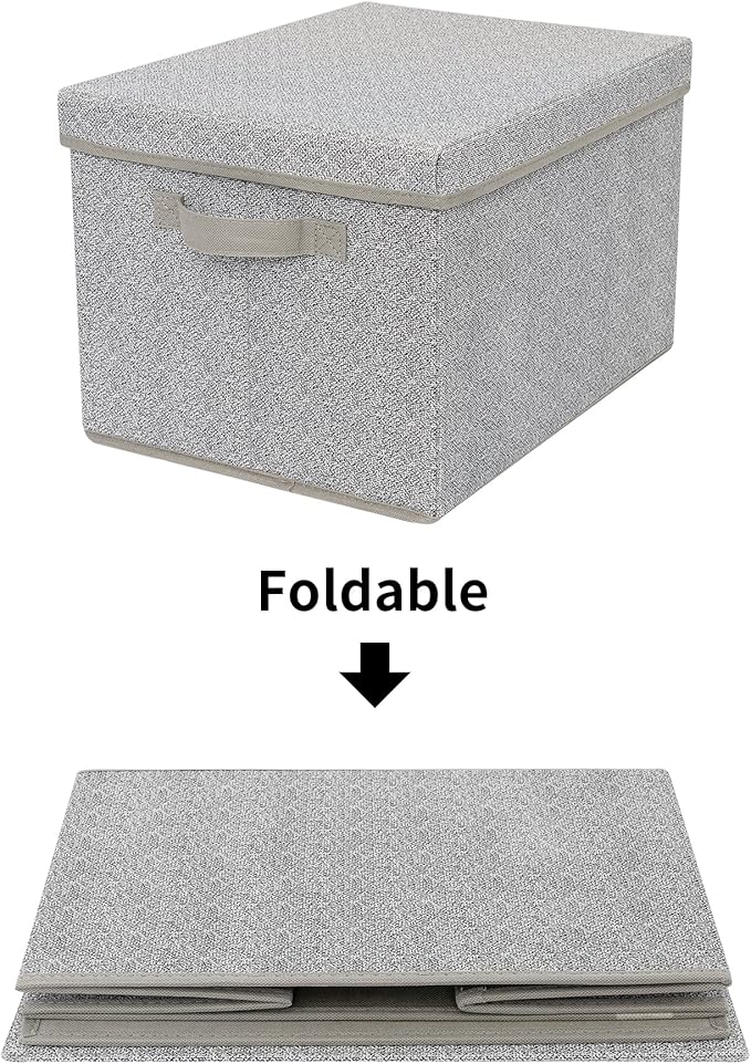 GRANNY SAYS Storage Boxes with Lids, Set of 3 Fabric Boxes with Lids, Grey Storage Box for Clothes, Fabric Containers, Large Fabric Boxes for Closet-NeatNest