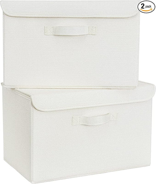 GRANNY SAYS Storage Bins with Lids, Fabric Storage Boxes, Closet Organizers and Storage, Ivory White, 2-Pack-NeatNest
