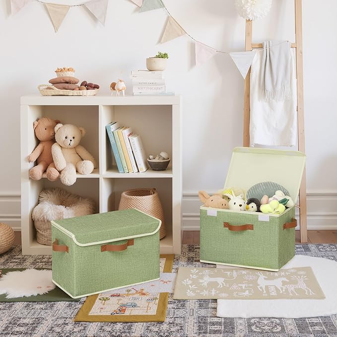 GRANNY SAYS Storage Baskets with Lid, Decorative Storage Boxes, Keepsake Memory Box, Shelf Baskets for Closet, Green, Large, 2-Pack-NeatNest