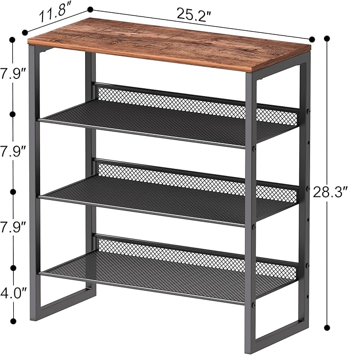 Industrial Shoe Rack - Sturdy Steel Entryway Shoe Organizer with Spacious Top - Strong Mesh Shoe Storage Shelves - Adjustable Shoe Stand for Closet Organization (4-Tier)-NeatNest