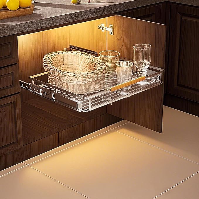 1 Pack Expandable Pull Out Cabinet Organizer，Side Mounting 16.3~26.3"x17.3"Cabinet Pull Out Shelves, Expandable Slide Out Spice Rack for Kitchen Bathroom Office-NeatNest