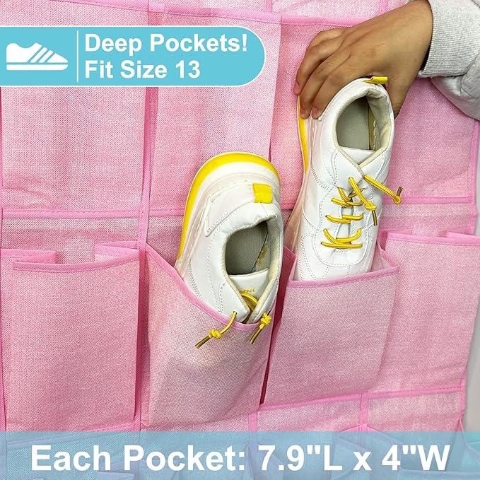 35 Pockets Over the Door Shoe Organizer, Hanging Door Shoe Rack for Closet, Large Shoe Storage Holder Zapateras Organizer for Shoes (Pink)-NeatNest