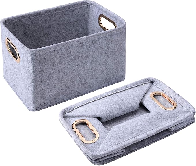 Collapsible Storage Bins Foldable Felt Fabric Storage Basket Organizer Boxes Containers with Handles Metal Handles for Nursery Toys,Kids Room,Clothes,Towels,Magazine-NeatNest