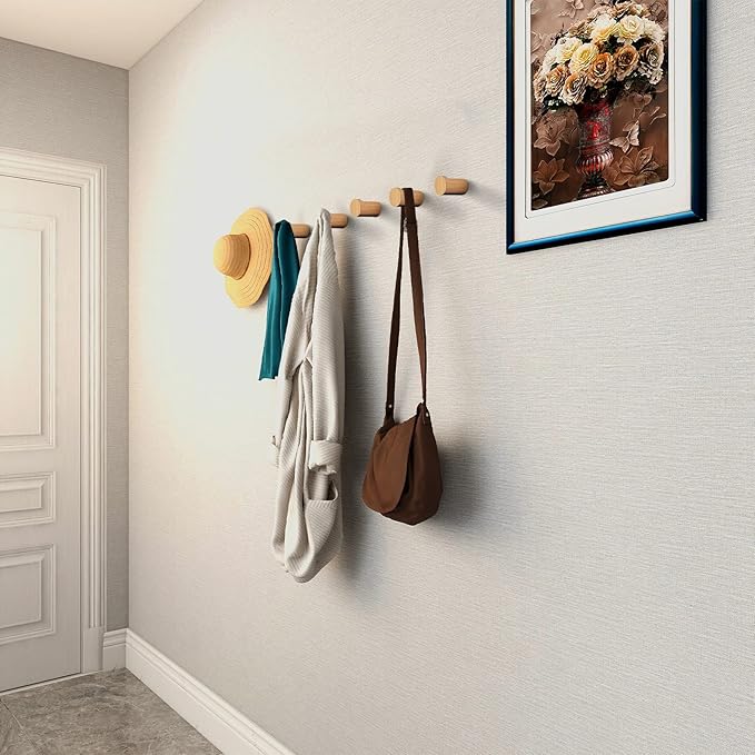 12 Pack Wood Wall Hooks, Natural Wooden Coat Hooks Wall Mounted, Handmade Rustic Hat Hooks Heavy Duty Entryway Wall Hangers for Hanging Towels, Clothes, Bags-NeatNest