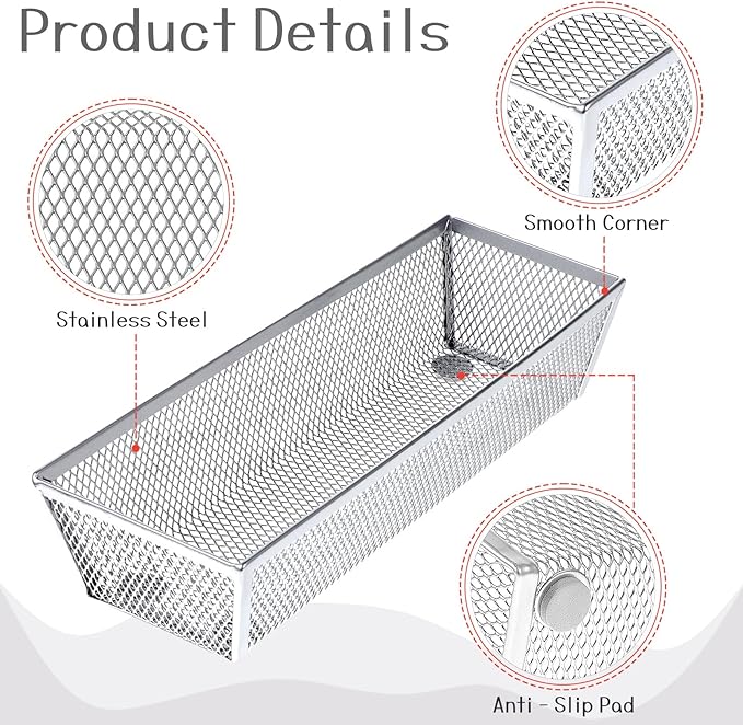 6 Pack Silverware Organizer, Mesh Small Utensil Drawer Organizer Silverware Holder for Kitchen Drawer, Metal Narrow Cutlery Drawer Organizer for Flatware, Knives, Spoons Storage 3x9x2 Inch-NeatNest