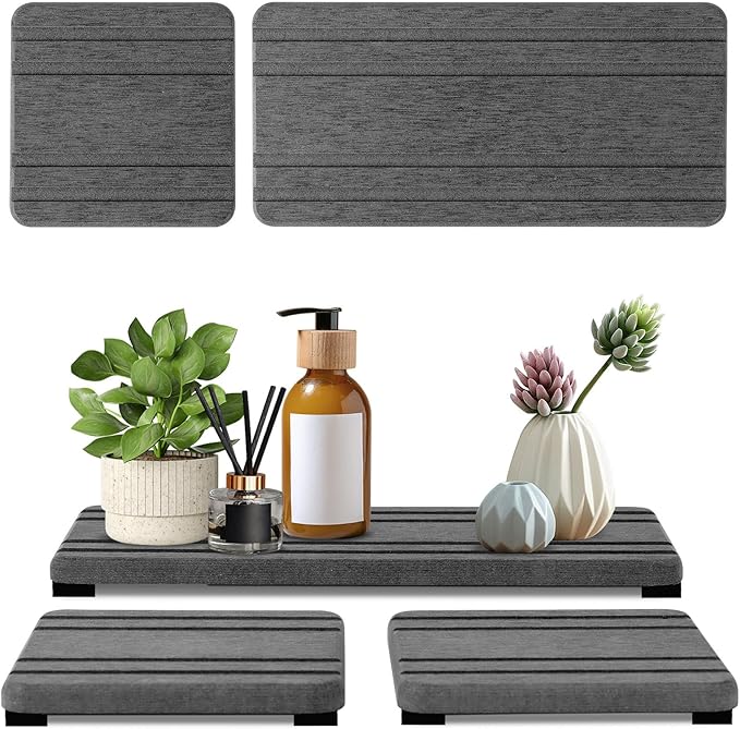 3PCS Water Absorbing Stone Tray, DryingNeat Diatomite Stone Sink Tray, Instant Dry Sink Coasters, Kitchen Sponge Hand Soap Holder, Countertop Fast Drying Counter Trays,8 * 4inch and 4 * 4inch-NeatNest