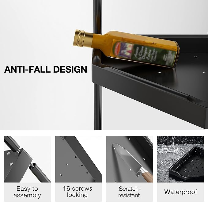 Kitchen Corner Shelf Countertop 3 Tier Bathroom Counter Organizer Cabinet Corner Storage Shelf Spice Rack Makeup Organizer Under Sink Black-NeatNest