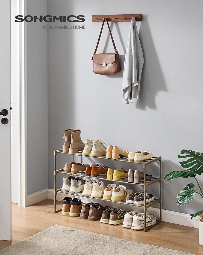 SONGMICS Shoe Rack, 3-Tier Shoe Organizer, Metal Storage Shelf, Upright or Upside Down, for 16-20 Pairs, Stackable, for Entryway, 11.8 x 36.2 x 21.7 Inches, Walnut Brown ULSA303K01-NeatNest