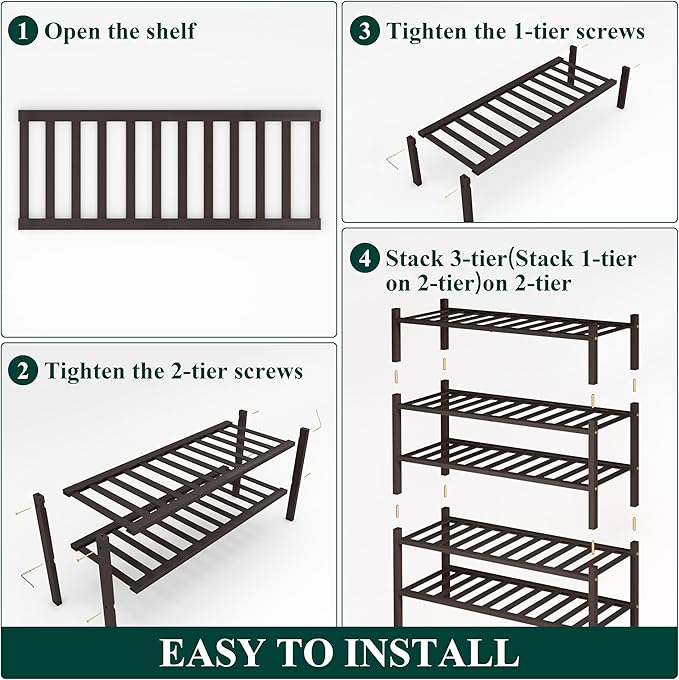 Smiry Shoe Rack, 5 Tier Bamboo Shoe Organizer, Stackable Free Standing Wooden Shoe Storage Shelf for Closet, Entryway, Front Door Entrance, Brown-NeatNest