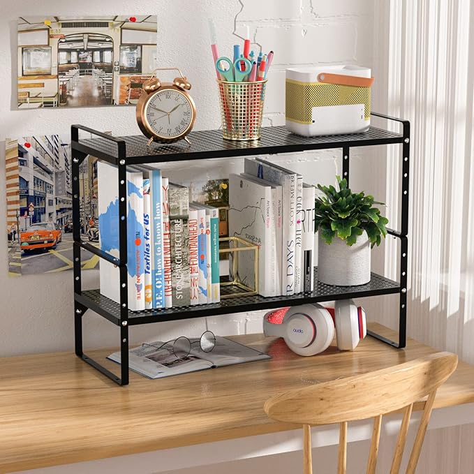 Cabinet Organizer Shelves,Expandable Spice Racks,Stackable Countertop Organizer,Adjustable Shelves for Under Sink,Storage Racks for Kitchen Bathroom Home Office,Black,3 Packs-NeatNest
