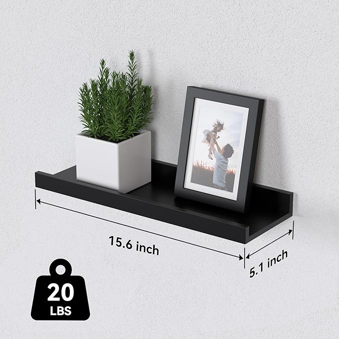 Floating Shelves Set of 6, Black Wall Shelves with Lip, Display Shelves for Wall Decor, Modern Picture Ledge for Living Room, Bedroom, Nursery, Bathroom, Pictures, Books, Plants- Black-NeatNest