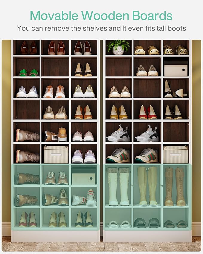 Tribesigns 10-Tier Shoe Storage Cabinet, White and Brown Wooden Shoe Rack with 30 Cubbies, Freestanding Tall Entryway Shoe Organizer for Closet, Entryway, Living Room-NeatNest