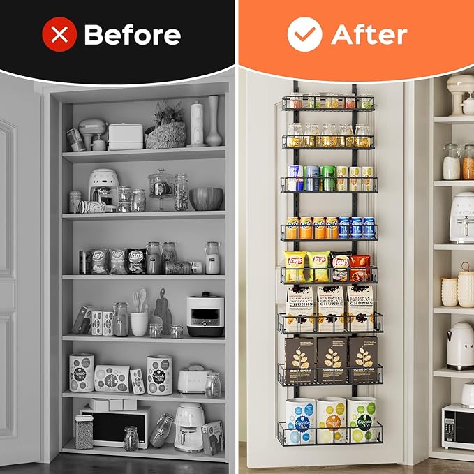 Black 8-Tier Over The Door Pantry Organizer, Pantry Organization And Storage, Metal Hanging Spice Rack Shelves Door, Home & Kitchen Essentials, Laundry Room Bathroom Organization-NeatNest