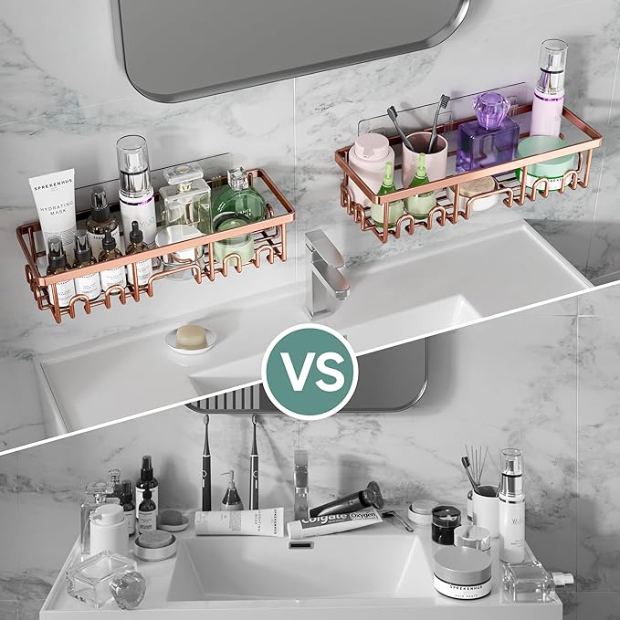 Veken Shower Caddy 6-Pack, No Drilling & Rustproof, Waterproof Adhesive Shelves Rack with Soap Holder, Large Capacity Bathroom Organizers and Storage, Wall-Mounted Kitchen & Home Decor-NeatNest