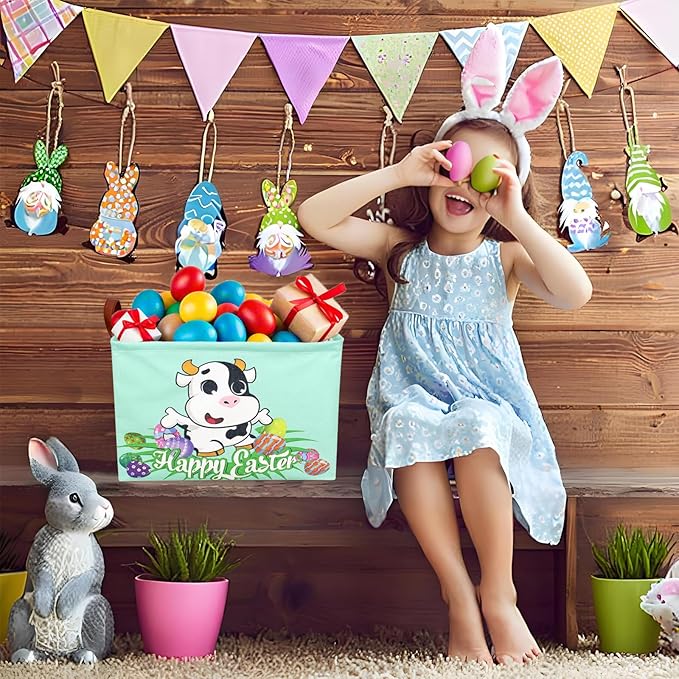 Cow Easter Basket for Kid Large Empty Baby Rectangular Cute Easter Gift Storage Basket Bunny Eggs Décor (Cow)-NeatNest