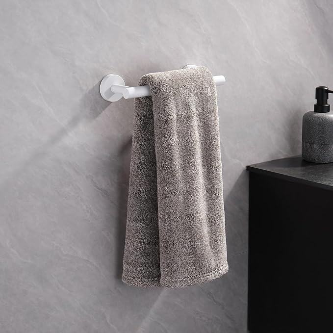 GERZWY 9-Inch Bath Towel Bar SUS 304 Stainless Steel Bathroom Towel Bar Modern Round Style Wall Mount, White
