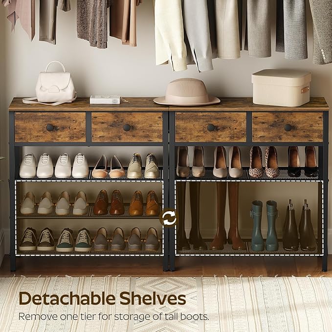 4 Tier Shoe Rack, Large Capacity Shoe Storage Organizer, Metal Shoe Shelf with Drawer and Wooden Top, for 16 Pairs of Shoes, for Entryway, Closet, Rustic Brown and Black SS24BR-NeatNest