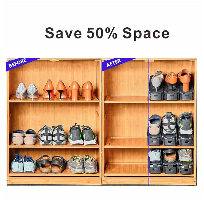 Shoe Slots Organizer, 36PCS Adjustable Double Layer Stack Shoe Rack, 50% Space-Saving Storage Rack Holder, Black-NeatNest