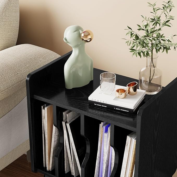 EOYUTLLY Mid Century Modern Nightstand End Table Side Table with Storage ，Wood Small Side Coffee Table for Living Room and Bedroom,Black (Without Socket, Black)