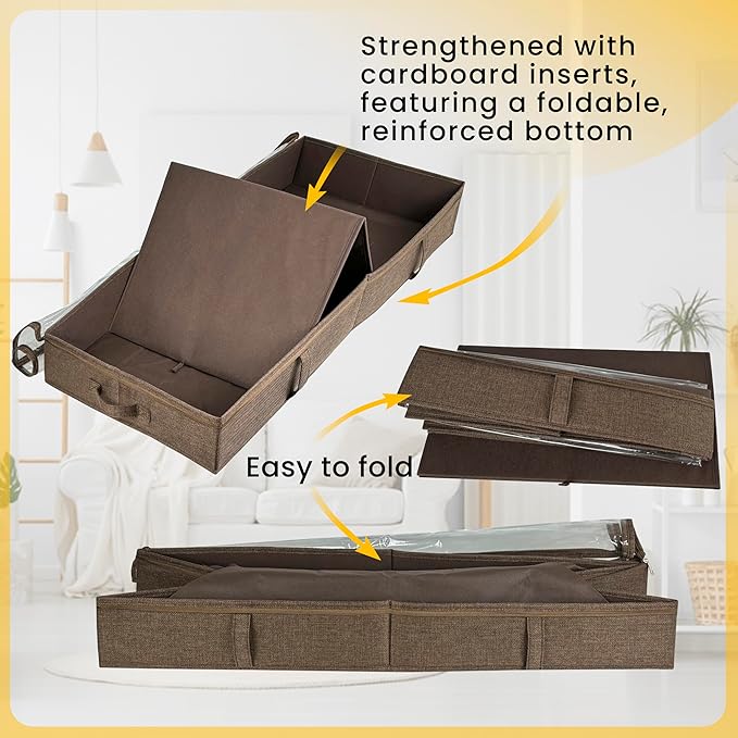 Brown Low Profile Under Bed Storage Containers 5 inches high, 33.8"x 17.7"x 5.1", Sturdy Underbed Shoe Storage Organizer, Foldable Fabric Under the Bed Storage Bins - Pack of 2-NeatNest