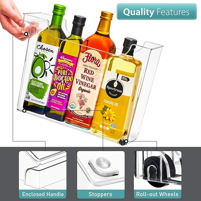 Sorbus Roll Out Bottle Organization Bins - 2 Sizes Pantry Under Sink Organizer with Wheels & Handles - Clear Plastic Organizing Containers for Cleaning Supplies - Kitchen Cabinet Laundry Room Storage-NeatNest