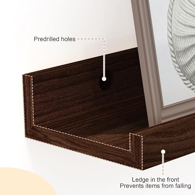 Floating Shelves Wall Mounted Set of 2,Wall Shelves for Decor Storage 23.6 Inch, Wall Mounted Wood Shelves for Bedroom, Living Room, Bathroom, Kitchen, Office,Walnut-NeatNest