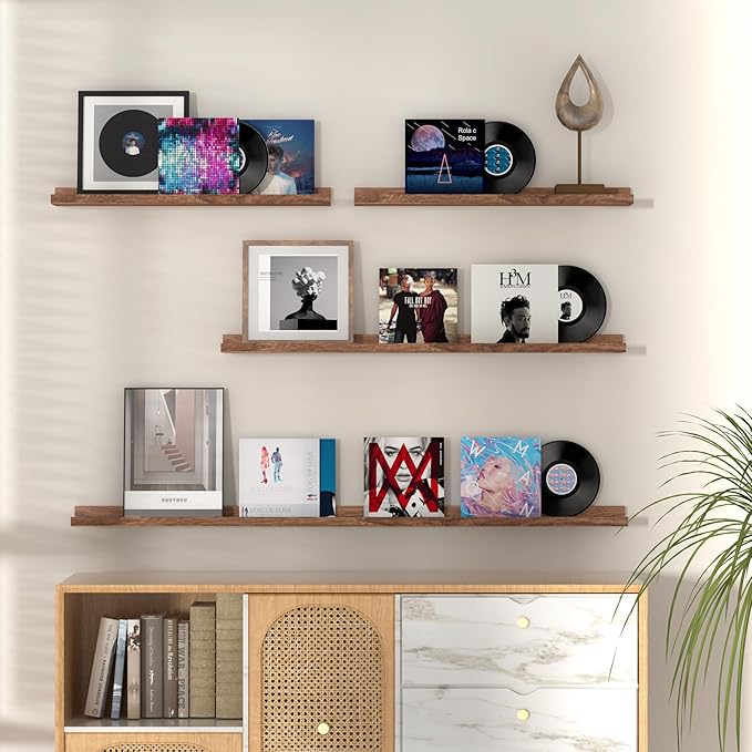 Fun Memories Picture Ledge Shelf, 48 Inch Floating Shelves Set of 2, Large Nursery Book Shelves for Toys Storage, Kids Bookshelf Wall Mounted for Wall Decor Books Photo Frames, Walnut-NeatNest