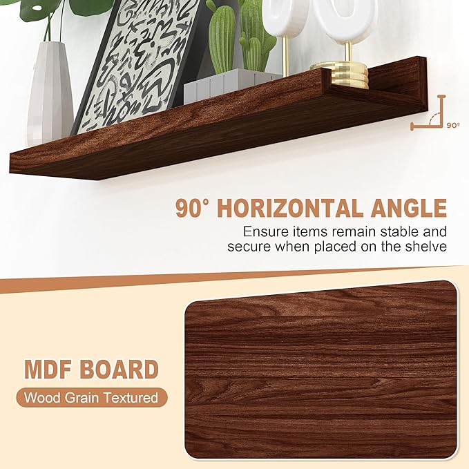 Floating Shelves Wall Mounted Set of 2,Wall Shelves for Decor Storage 23.6 Inch, Wall Mounted Wood Shelves for Bedroom, Living Room, Bathroom, Kitchen, Office,Walnut-NeatNest