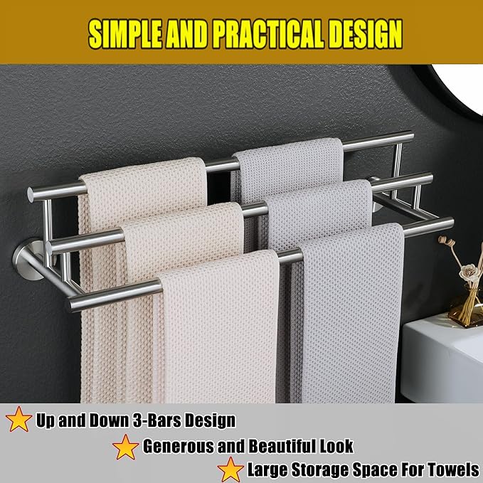 Alise Bath Towel Bars,3-Tiers Ladder Towel Rack Wall Mount Towel Rod,SUS304 Stainless Steel Towel Holder,Space-Saving Towel Hanger,Towel Hooks for Bathroom,Brushed Nickel Towel Rail,GYT6903-LS