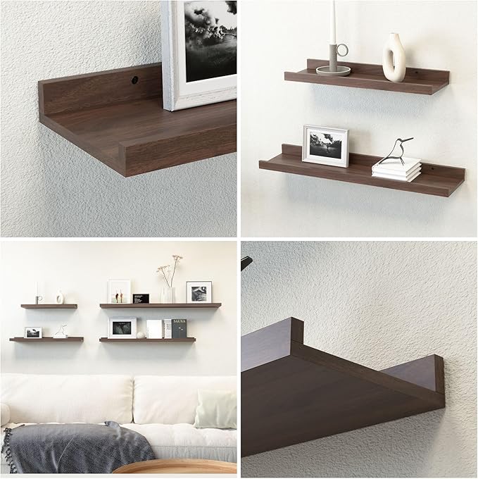 23.6 Inches Long Floating Shelves Wall Mounted, 2 Set Farmhouse Wall Shelf for Bedroom, Nursery Book Shelf with Lip, Picture Ledge Shelf for Wall Decor Living Room Bathroom Kitchen- Walnut-NeatNest