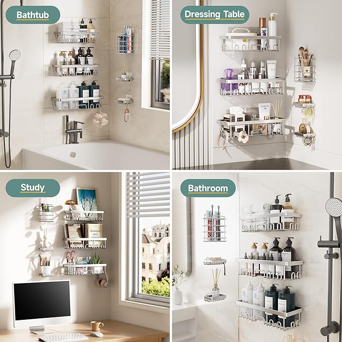Veken Shower Caddy 6-Pack, Family Choice Award Winner, Large Wall Mounted Shower Rack, Bathroom Shelves Over Toilet, Organizer Storage Accessories with Soap Dish&Toothbrush Holder-NeatNest