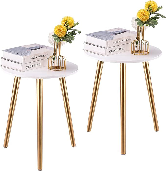 Apicizon Round Side Table Set of 2, White Nightstand Coffee End Table for Living Room, Bedroom, Small Spaces, Morden Side Table Home Decor Bedside with Wood Legs 16.5 Inches-NeatNest