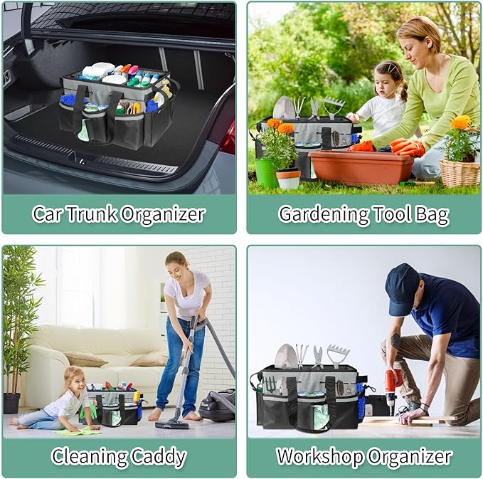 Boczif Cleaning Caddy Bag Wearable, Supplies Organizer With Handle, Shoulder Straps & Detachable Divide, Tool Organizers Tote for Cleaners & Housekeepers (Grey)-NeatNest