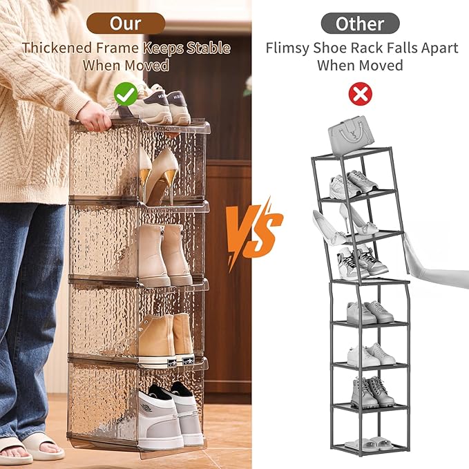 HAIXIN Vertical Shoe Rack for Closet, 5-Tier Modular Shoe Organizer for Front Door Entrance, Shoe Storage Cabinet, Narrow Stackable Shoe Stand Shelf Tower Space Saving for Entryway, Corner - Brown-NeatNest