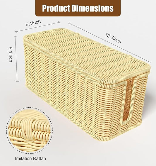 Cable Management Box,Handwoven Imitation Rattan Cord Hider Organizer Box with Lid,2 Open Slots Cable Organizer Box for Tv Computer USB Hub to Hide Power Strips & Cords-12.5" L*5.1" W-Beige-NeatNest