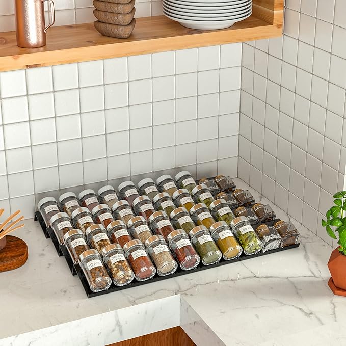 Acrylic Spice Drawer Organizer Rack Adjustable From 12 Inch to 24 Inch Wide, 4 Tier Spice Organizer Shelf for Kitchen Drawer Display, Kitchen Spice Rack Tray for Drawer-NeatNest